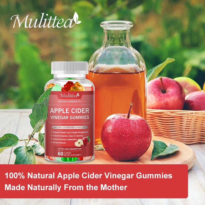 Mulittea Malic Acid Apple Cider Vinegar gummies for Boost Energy Detox & Fat Burner &flat belly Gut Health Inhibiting Fat Growth