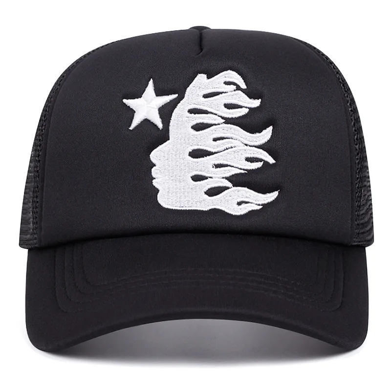 Summer Embroidered Side Face Pentagram Men's and Women's Baseball Hats Outdoor Breathable Sunshade Mesh Hats Truck Driver Hats