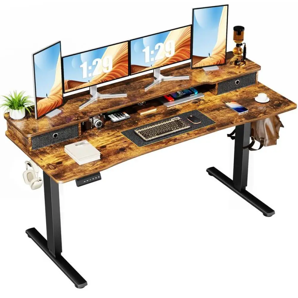 Regulowana wysokość mebli stojące biurko elektryczny z półka do przechowywania podwójną szufladą, biurko do komputera