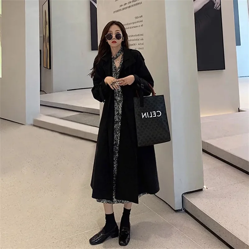 

2024, весенне-осеннее новое пальто-ветровка, женское модное тонкое пальто с поясом, длинная ветровка, женское повседневное однотонное пальто