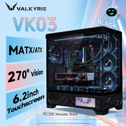 VALKYRIE PC Case VK03 ATX Gaming Desktop 6.2 in Touchscreen Removable 270° Sea View Room Supports 360 Water Cooled Computer Case