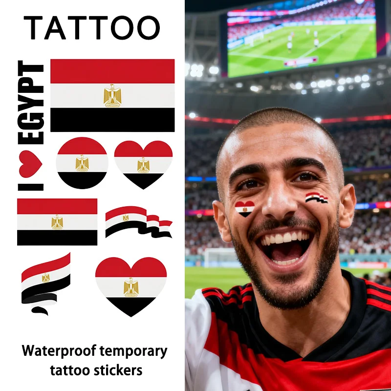 Egypt Flag Temporary Tattoo Sticker, Long-lasting and Waterproof, Festival, Football, Soccer Fan Face Stickers, Arm, Face