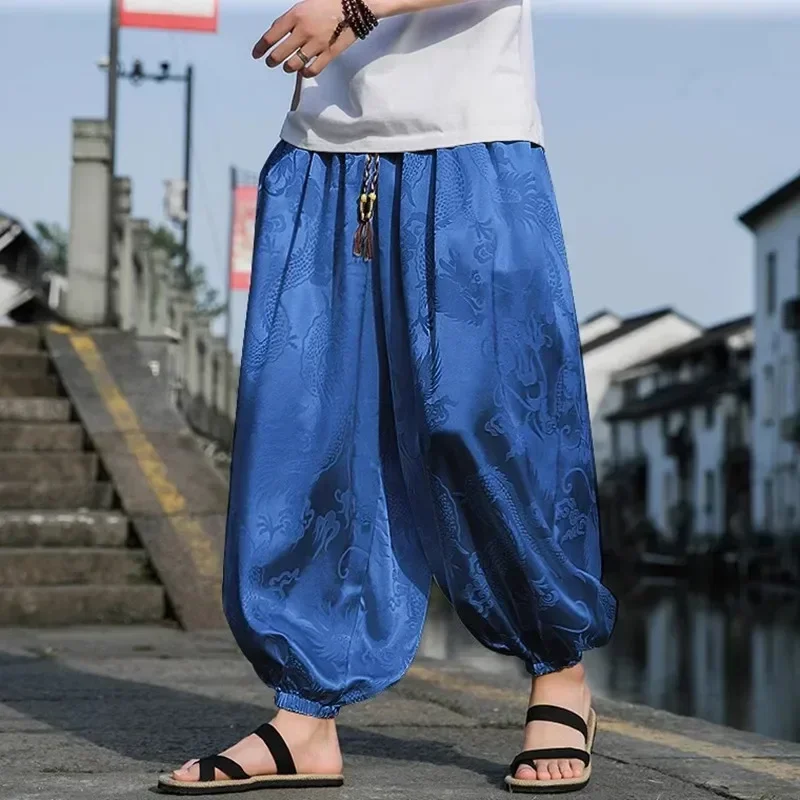 Calças Baggy de Seda Hippie Boho para o Verão, Calças Harem para Homens e Mulheres, Calças de Yoga, Calças Aladdin