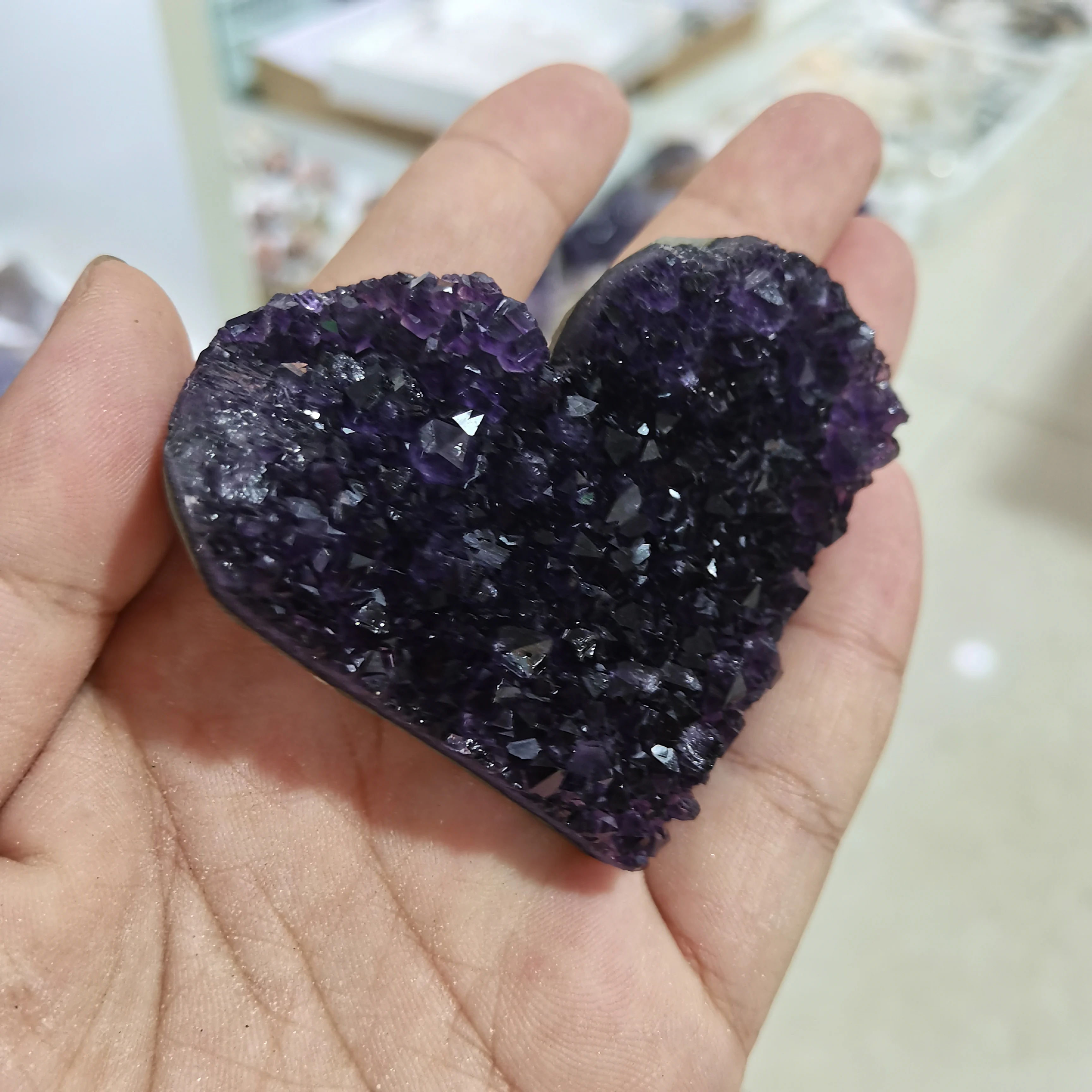 Natural Heart Shape Uruguay Amethyst Cluster Quartz Crystal Healing Specimen