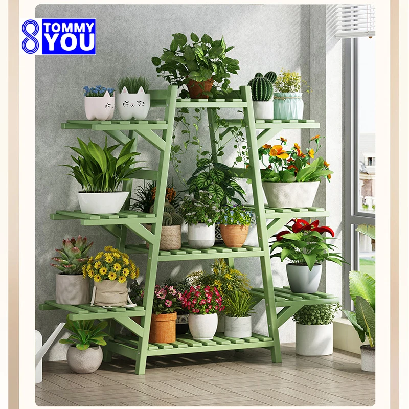 A-shaped Balcony Bamboo Flower Storage Stand Indoor Succulent Climbing Vine Flower Racks Living Room Multi-layer Plant Shelves