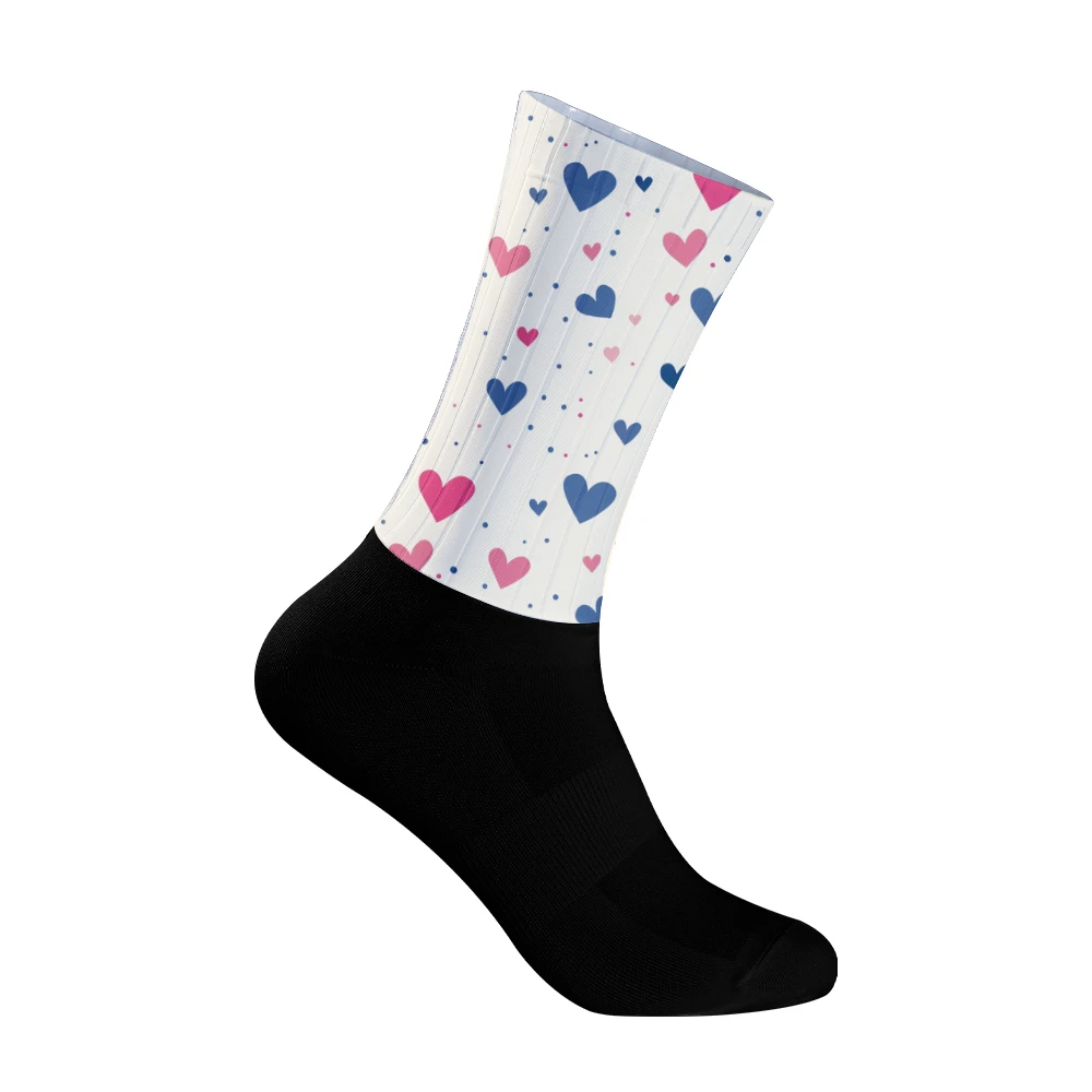 

Носки для верховой езды с розовыми и синими принтами в виде сердечек, новые летние дышащие велосипедные носки для мужчин и женщин, шоссейный велосипед Calcetines Ciclismo