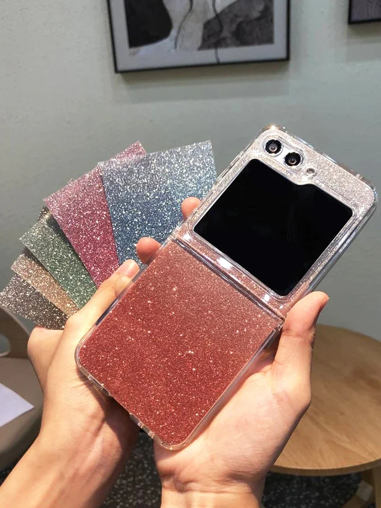 Glitter Gradient Card with TPU Soft Phone case For Samsung Galaxy Z Flip 5 zflip5 Cover