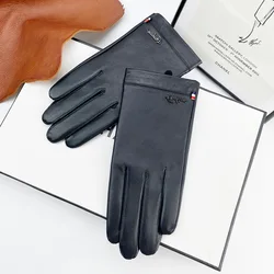 Genuine Leather Business Gloves Men Driving Cycling Motorbike Warm Thickened Touch Screen guantes de cuero Sheepskin Gloves