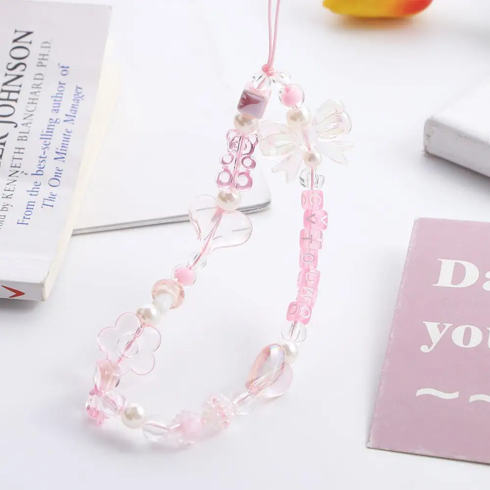 

Pendant Pink Acrylic Beaded Phone Lanyard Phone Chain Pendant Wrist Hand Lanyard Phone Charm Hand Strap Mobile Phone Straps