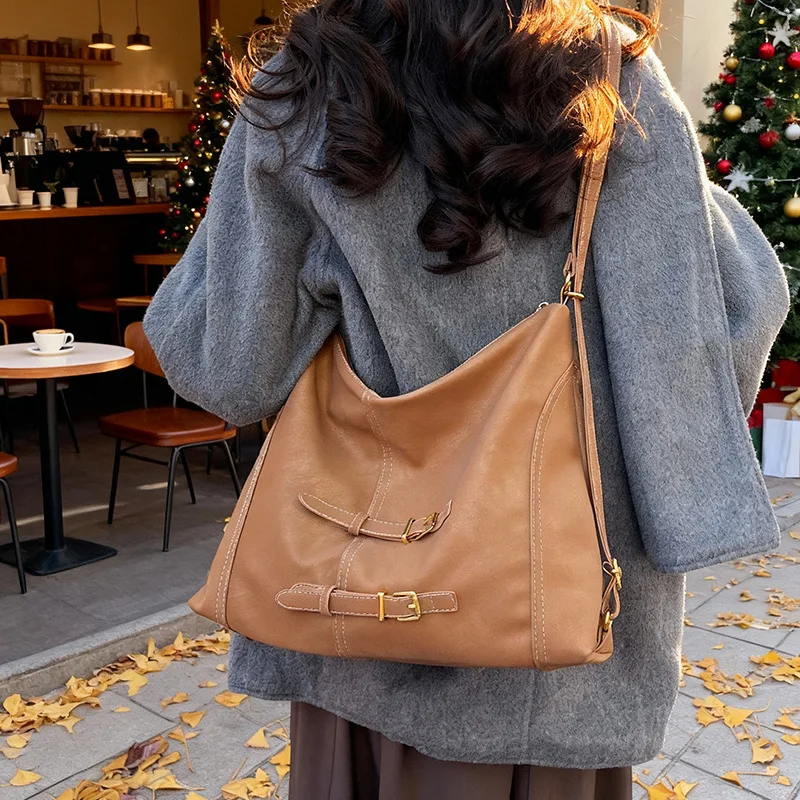 

Зимняя винтажная большая сумка 2025 года, женская сумка через плечо, минималистичная сумка «день-ночь», текстурированная сумка на ремне, повседневная сумка через плечо