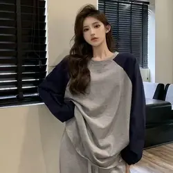 Fashion O-Neck Solid Color Loose Korean T-Shirt Female Clothing 2023 Autumn New Casual Tops All-match Tee Shirt