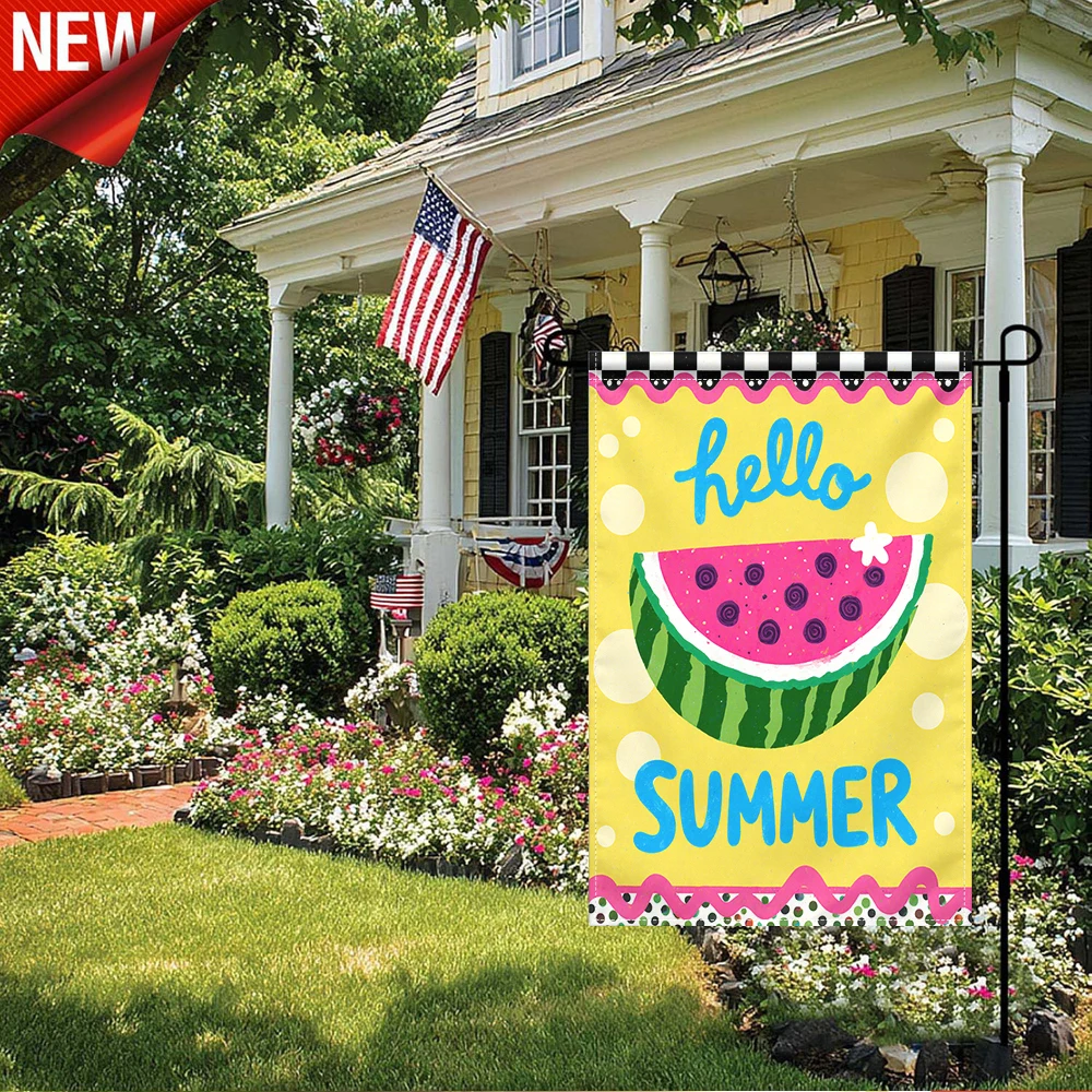 

1PC, Hello Summer Watermelon Garden Flag, Seasonal Summer Fruit Themed Outdoor Decorative Flag, Double Sided Waterproof Yard Flag for Patio Lawn Porch Garden Party Holiday Decoration, Vibrant Summer Welcome Flag for Outdoor Home D