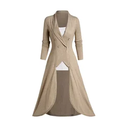 High Street Women Fashion Asymmetrical Longline Trench With Camisole Double Breasted Clothing Set