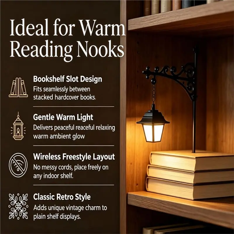 HLZS-Reading Book Shelf Lights 3PCS Led For Bookshelf Library Lantern Decorative For Bookworms Nook Lamp Ornament