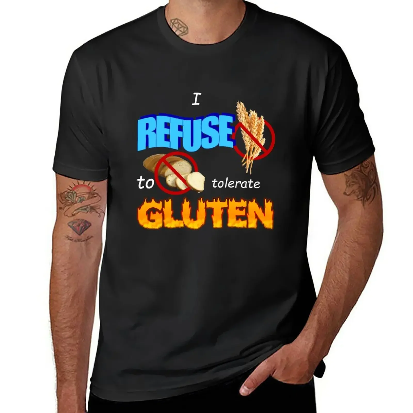 New fashion heavyweight vintage I Refuse to Tolerate Gluten Meme T-Shirt plus size tops blank t shirts Blouse men clothings