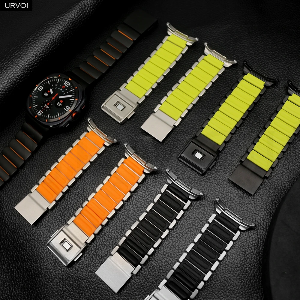 RVOI Stratos Band for Galaxy Watch Ultra 2 / 1 (2025) 47mm Titanium with Silicone Rubber Strap Magnet Clasp DLC Coating Easy Fit