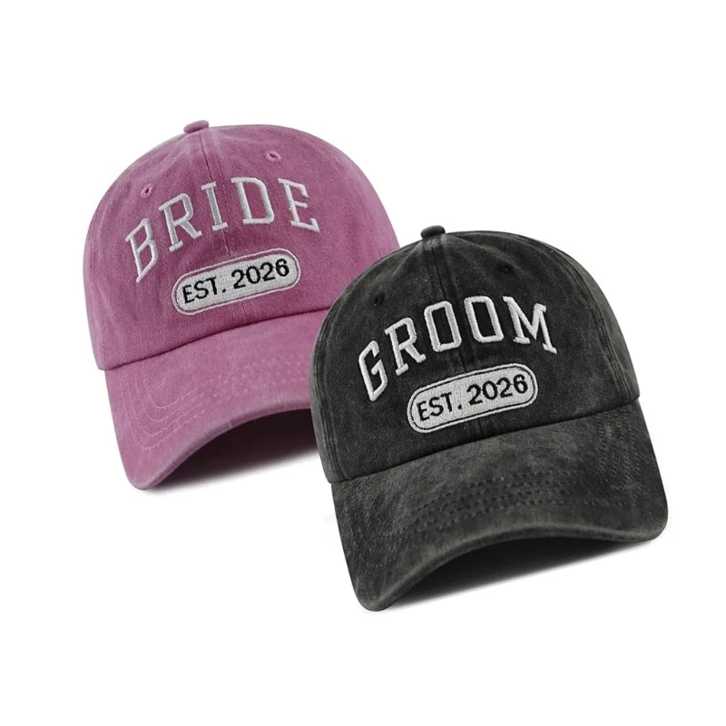  2Pieces Couple Baseball Hat Embroidery Pattern Groom and Bride Hat For Newlyweds