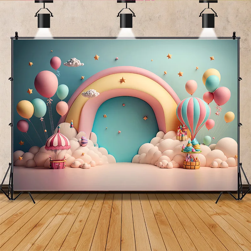 

Happy Birthday Newborn Theme Photography Backdrops Prop Air Balloon Party Decorations Baby Shower Photo Studio Background BB-05