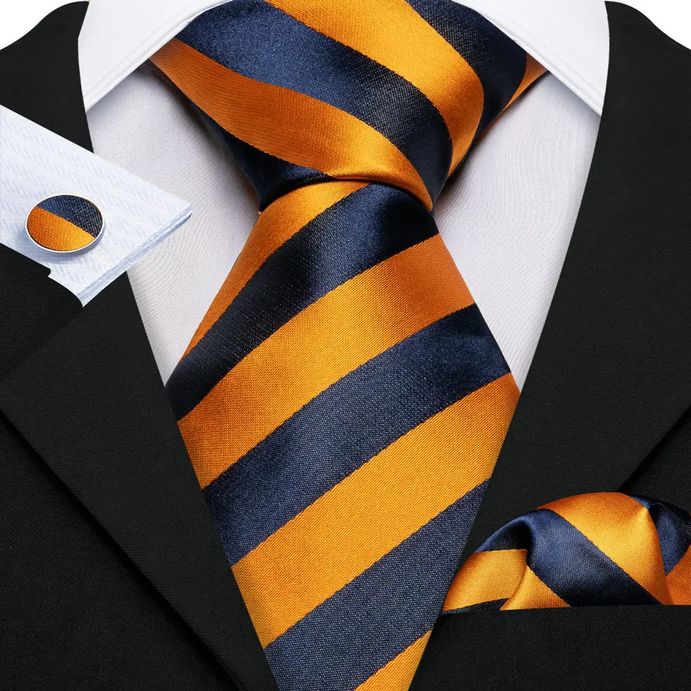 Orange Blue Twill Neck-Tie Silk Elegant Mens Ties Pocket Square Cufflinks Set Wedding Business Gift Party Corbatas Barry·Wang