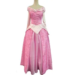 New Style Sleeping Princess Aurora Cosplay Costume Pink Fancy Dress With Lace Up Halloween Carnival Party For Adult Women