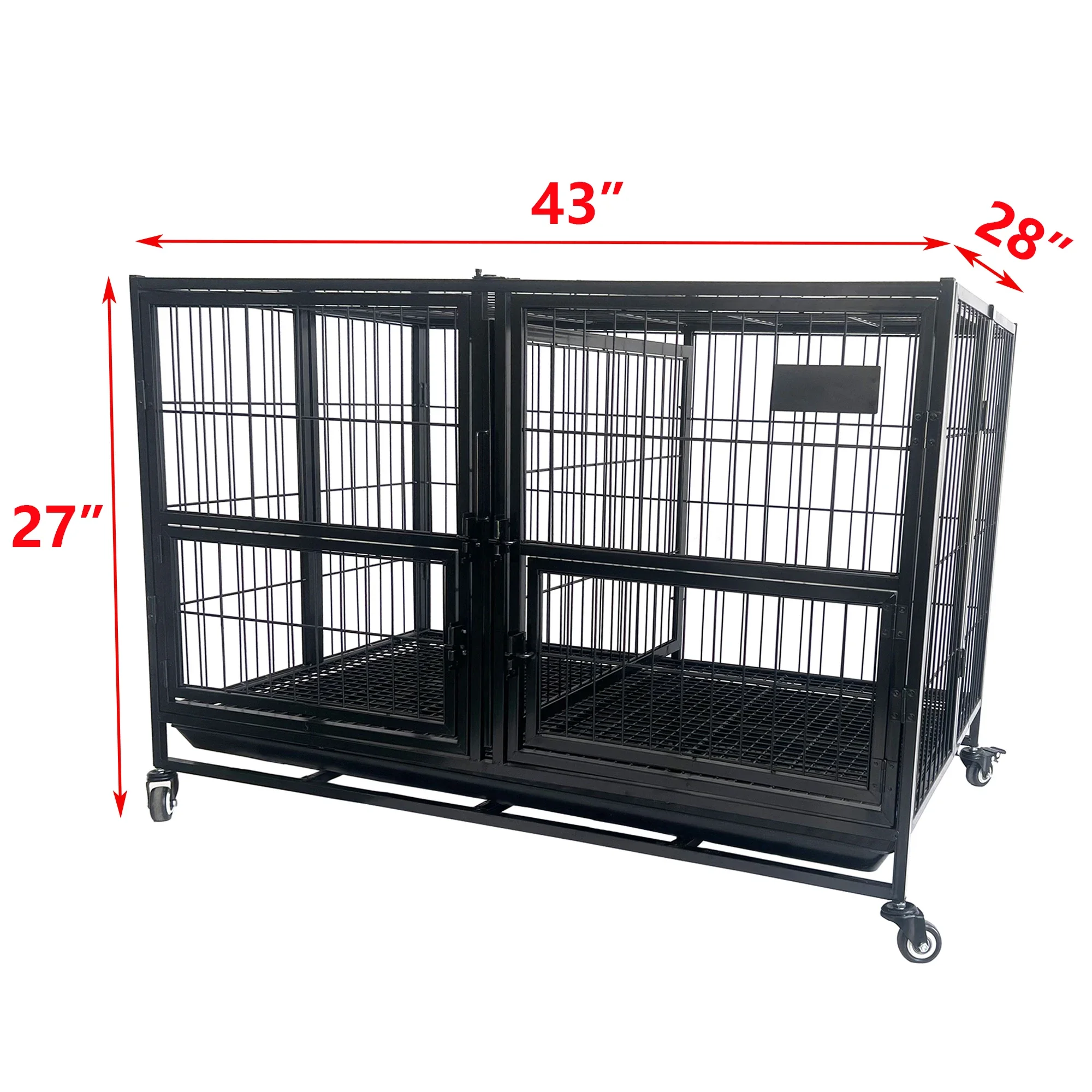 43'' Double Door Heavy Duty Dog Kennel Strong Metal Foldable Dog Cage And Crate with Fence Feeder