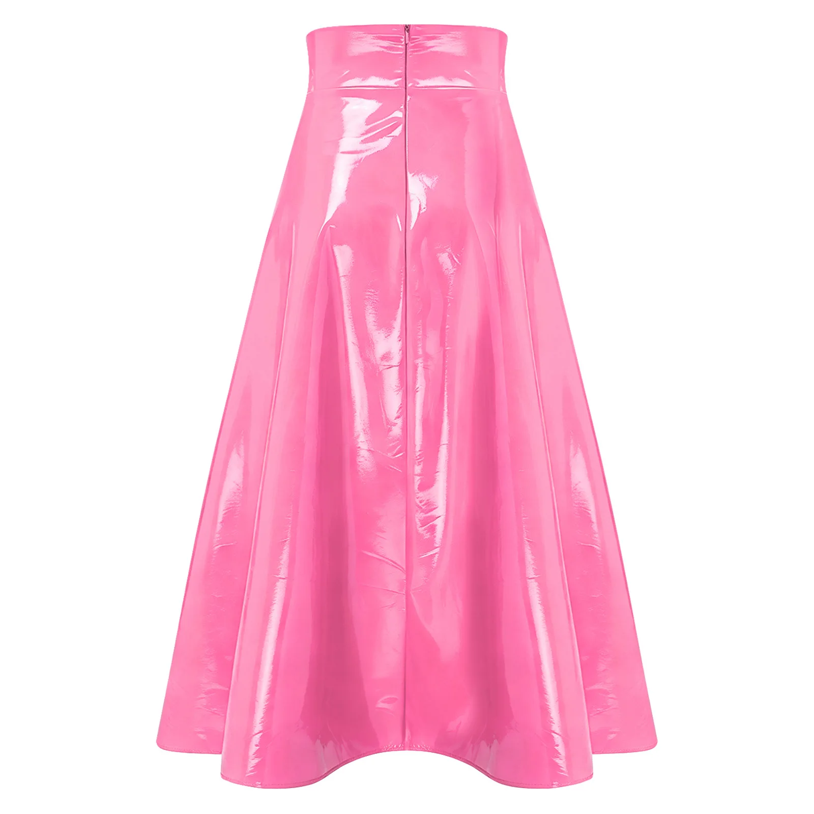 Womens Patent Leather High Split Skirt Back Invisible Zipper High-waisted Skirt for Club Birthday Party Night Out and Dancing