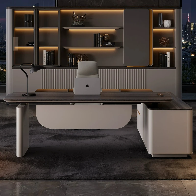Premium Intelligent Lifting Office Table Set Large Curved Rock Slab Computer Desk for Corporate Bulk Purchase Luxury Home Study