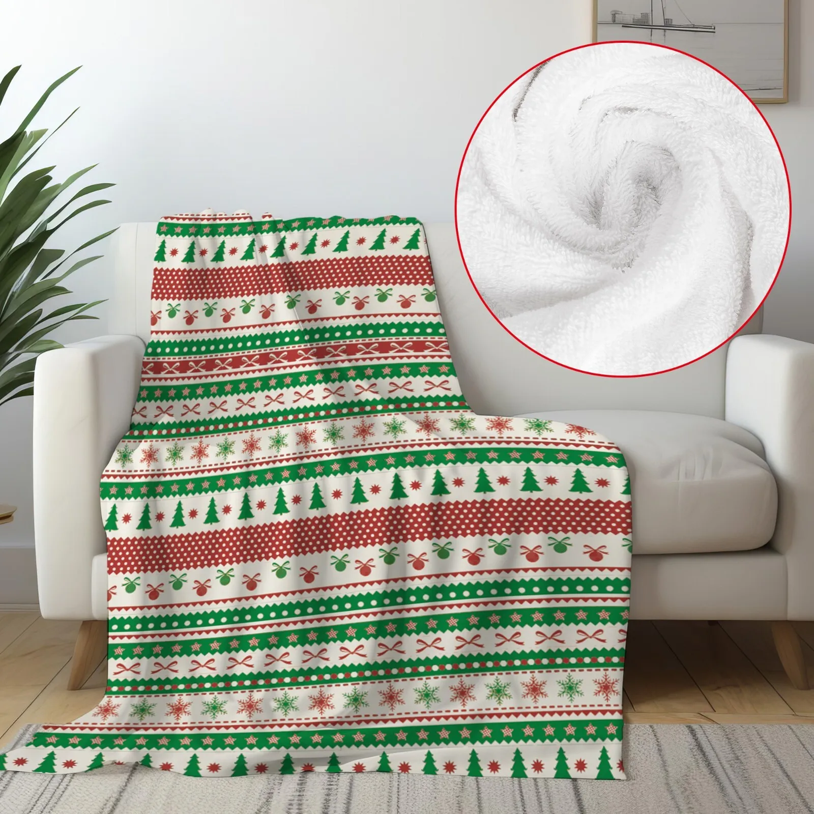Green Red Striped Christmas Blankets, Cozy Throws for Bed Sofa Couch Camping for Men Women Christmas Gift for Family Members