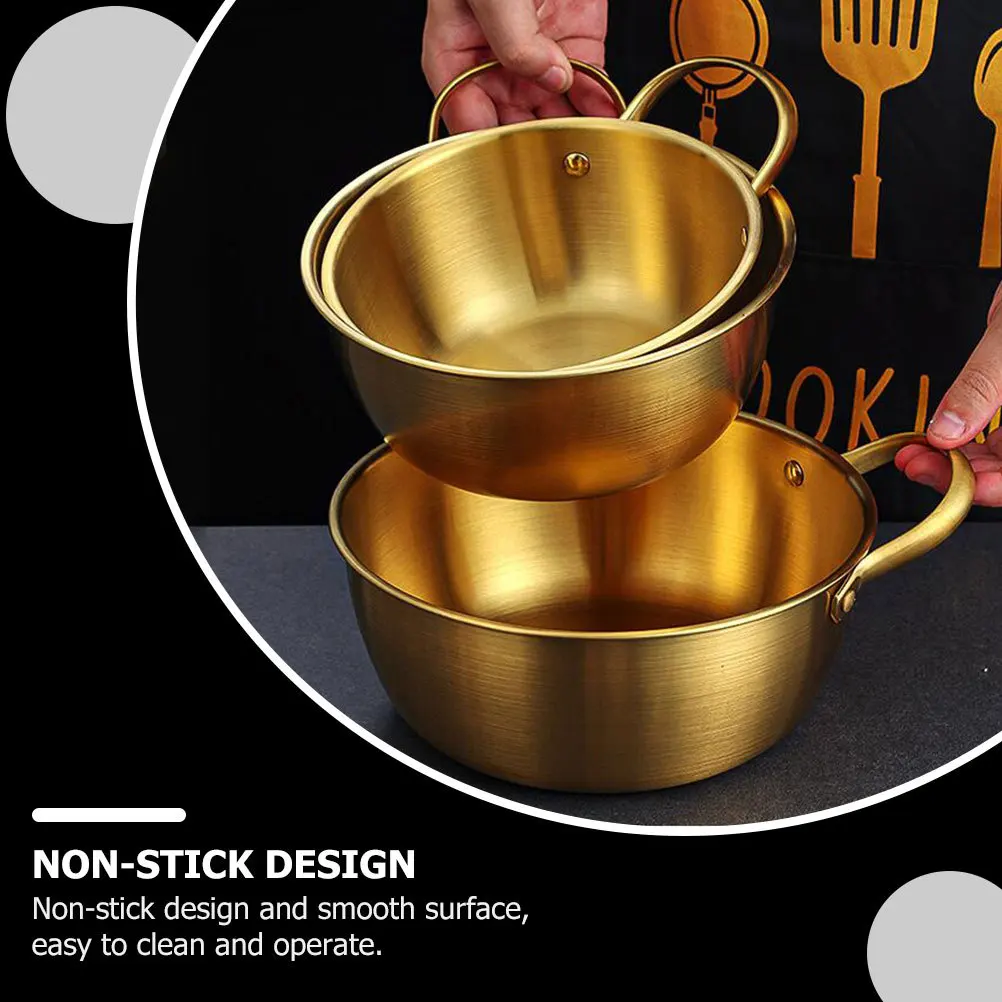 

1pc Stainless Steel Noodle Pot 1.5L Golden Heat Resistant Ramen Pan For Soup Milk Korean Ramen Portable Single Handle Non