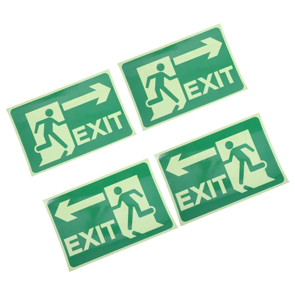 

4pcs Night Glow Safety Signs Stickers Self Adhesive Exit Reflective Business Indoor Outdoor Evacuation Fire Compliance