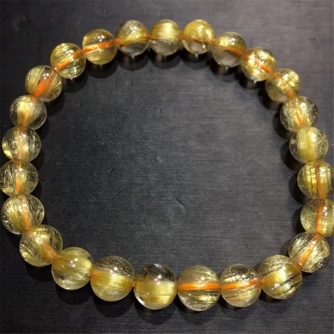 

7mm Natural Gold Hair Rutilated Quartz Bracelet Jewelry For Woman Man Luck Gift Reiki Gemstone Crystal Beads Strands AAAAA