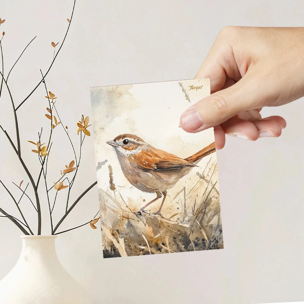 32pcs, natural style bird postcards, indoor bedroom decoration, wall stickers, message cards, greeting cards, commemorative image 5