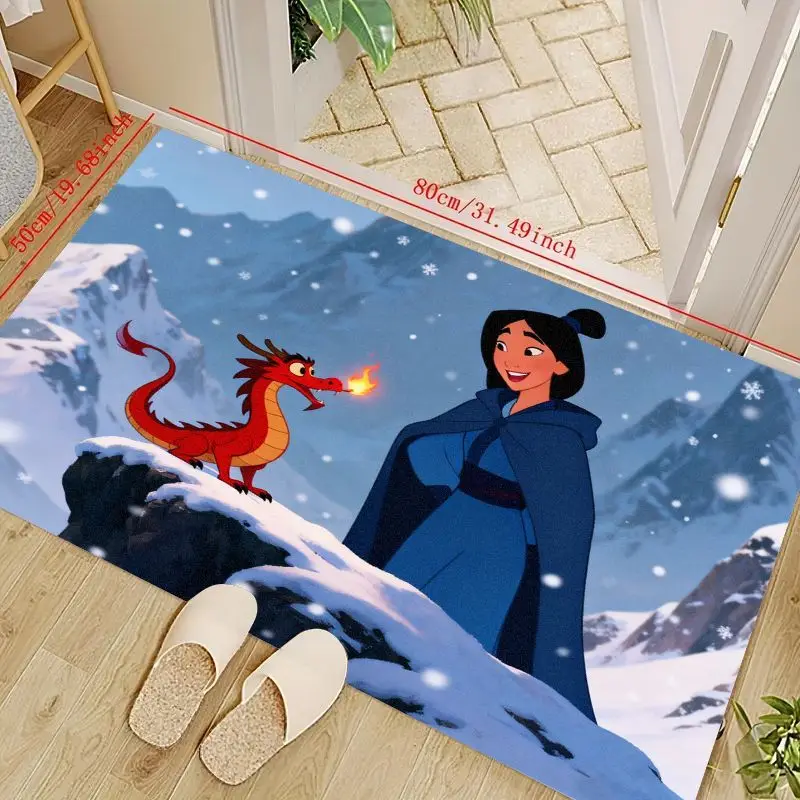 

1 шт., мультяшный ковер принцессы Диснея Мулан и Мушу, зимняя снежная сцена, ковер для гостиной, украшение для домашнего дивана, детская игра, большой декор F