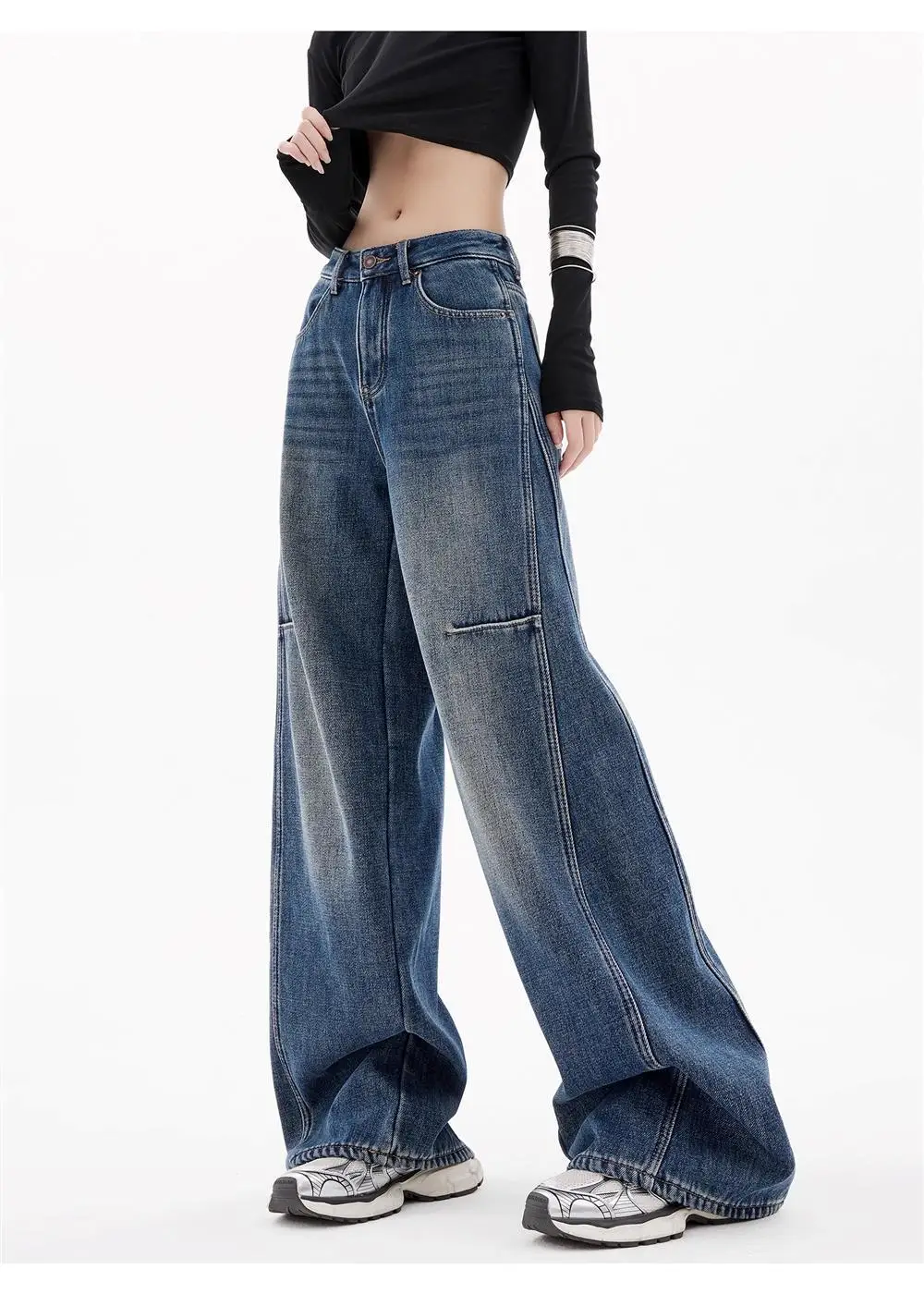 Y2K Wide Leg Jeans Women American Retro Spring Autumn Loose Casual Versatile High Waist Slimming Curved Knife Pants