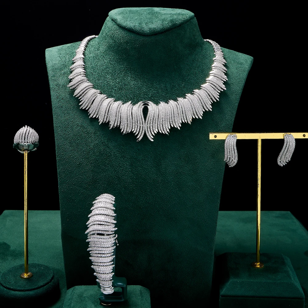 16608 Luxury Elegant Bridal Necklace Set for Women Cubic Zirconia Wedding Jewelry Sets African Brides Party Accessories Gift