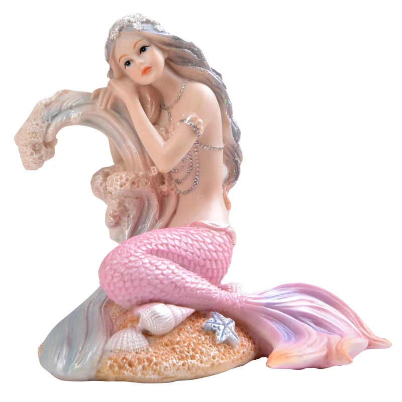 European Resin Mediterranean Mermaid Princess Ornaments Home Room Table Figurines Angel Girl Decoration Crafts Birthday Gifts