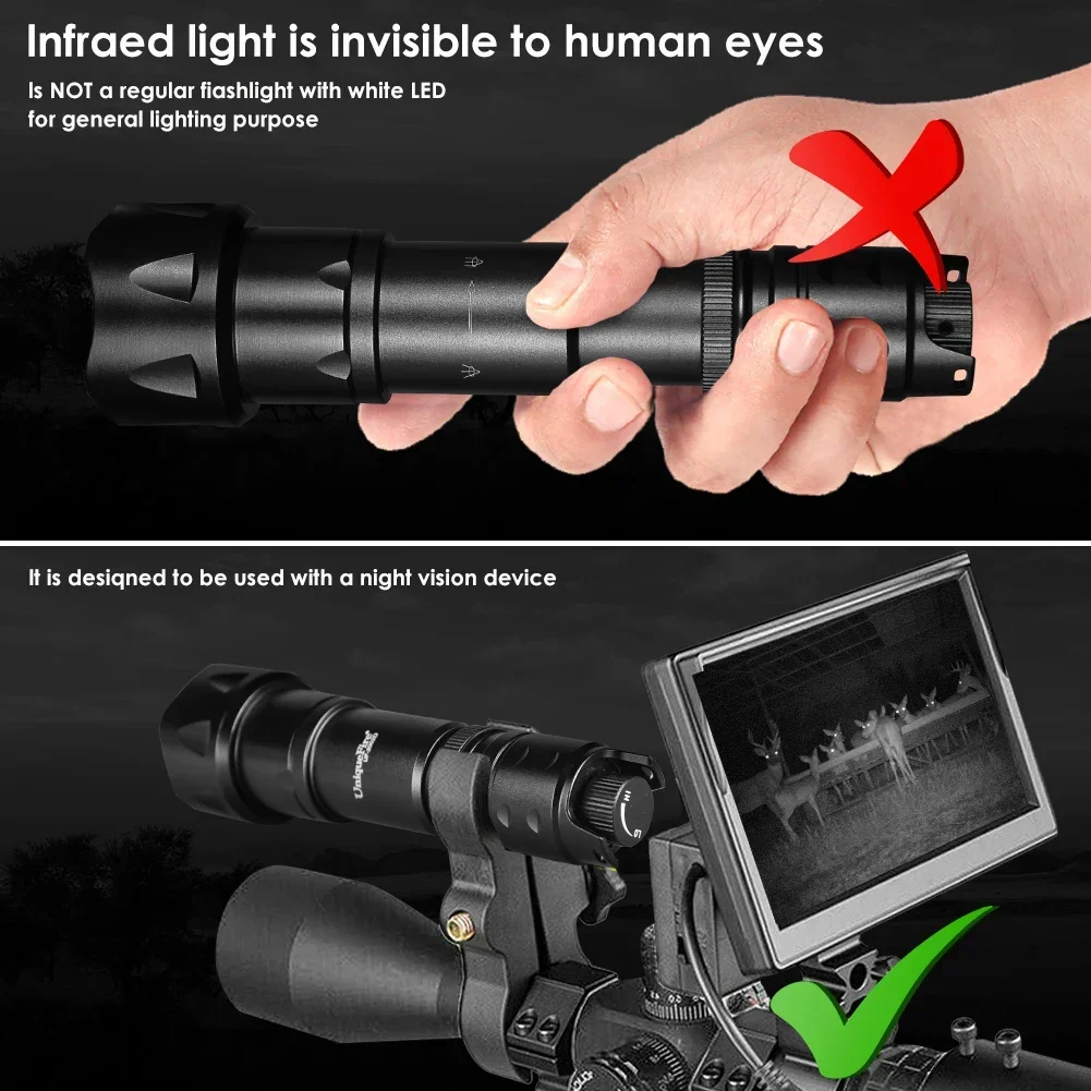 UniqueFire 2002D 44mm Lens Vcsel IR 940nm 850/810nm LED Hunting Flashlight Zoom Night Vision Dimmer Swtich Torch Max.1000 Meters