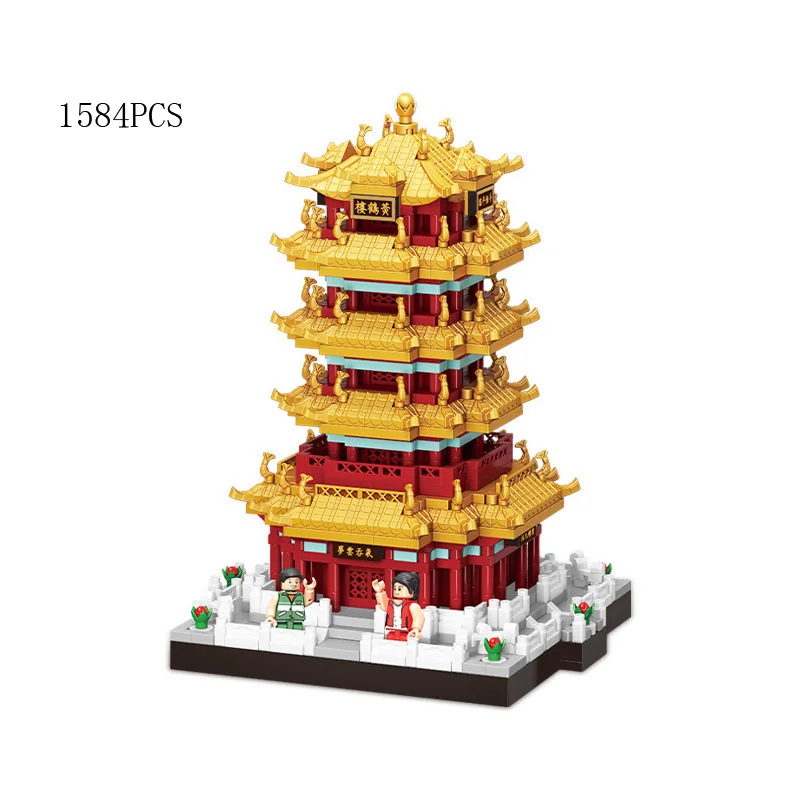 Cina Yellow Crane Tower Nanobrick architettura storica di fama mondiale Moc Micro Diamond Block Model Figure Toy con luce