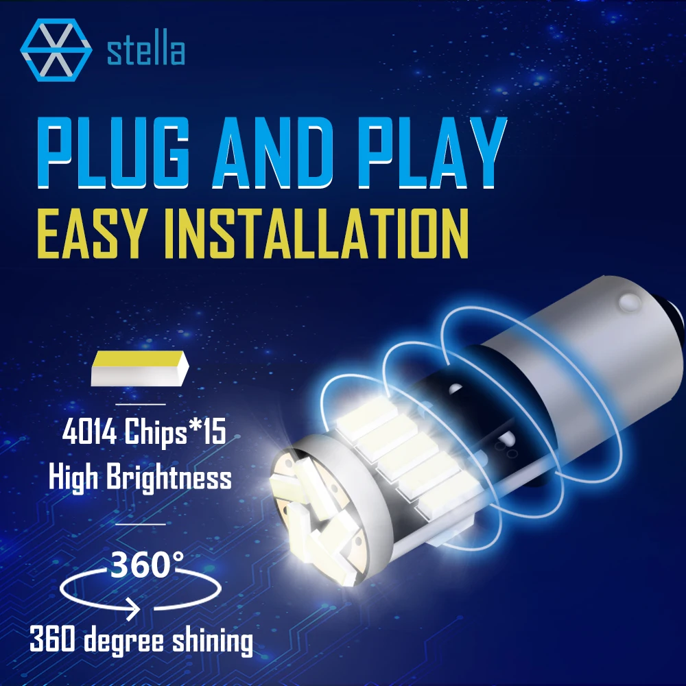 Stella 2pcs BA9S LED BAY9S BAX9S Bulb H6W T4W 15*4014SMD 6000K White Car Signal Light 12V Car Interior Dome lamp Reading Bulb