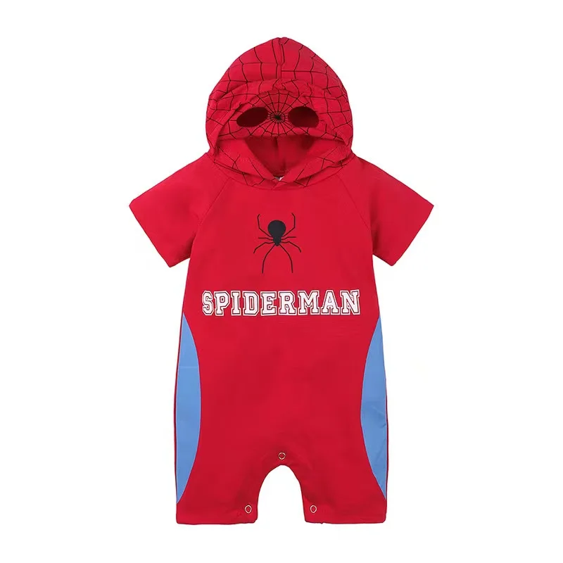 Summer Baby Boys Rompers Cartoon Spiderman Captain America Jumpsuit Short Sleeve Hoodies Bebes Girl Costume Pajamas Kids Clothes