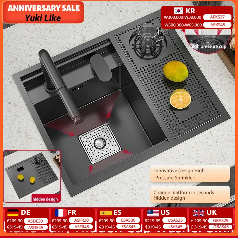 

Hidden Cup Washer Sink Nano Stainless Steel kitchen Sink Bar Invisible Sink To Make A Camper Van With Cover Plate Small Pool