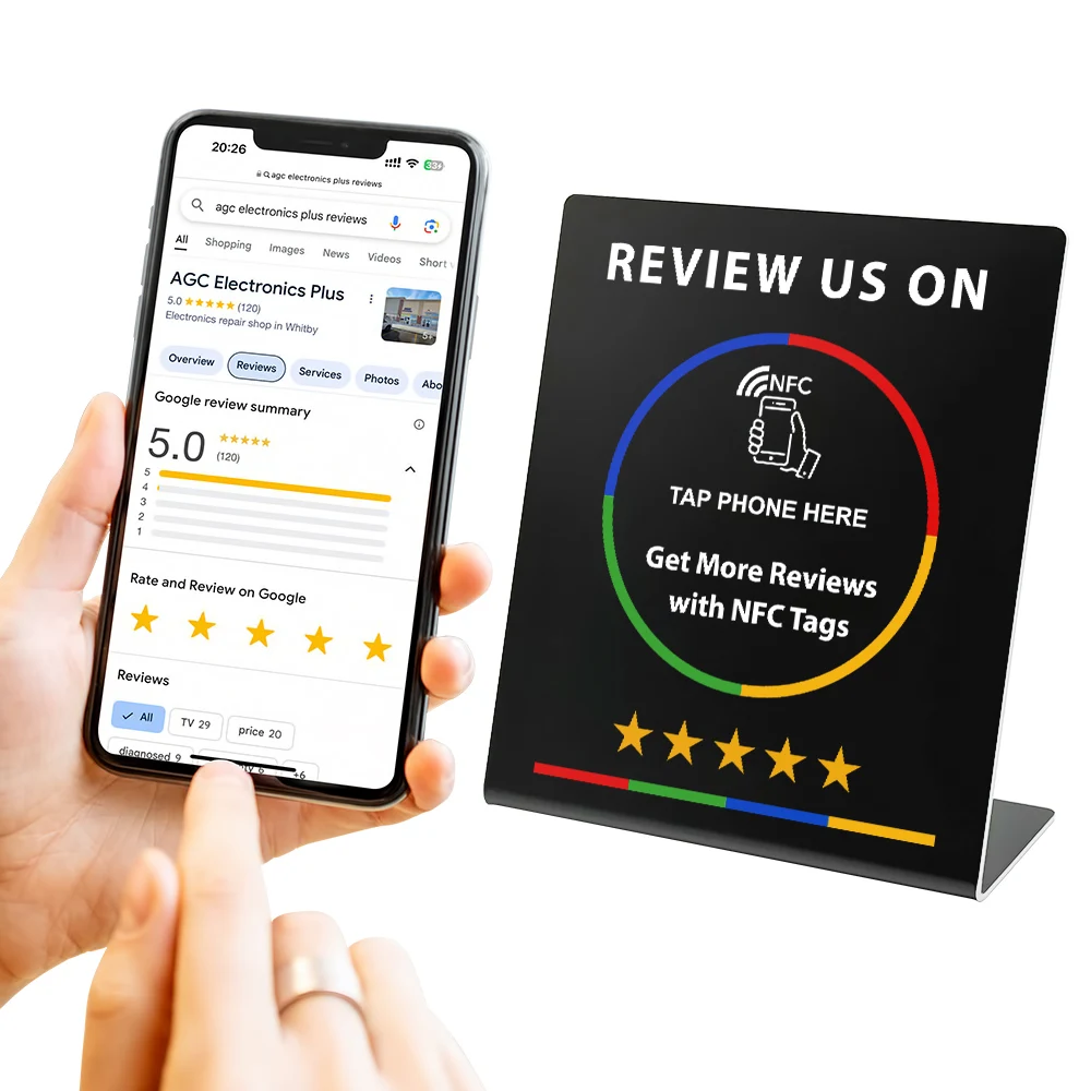 

1pc White Google Reviews NFC Stand NFC Mobile Phone Tap URL Writing Social Business Review Cards 13.56MHz NT/AG215 504Bytes