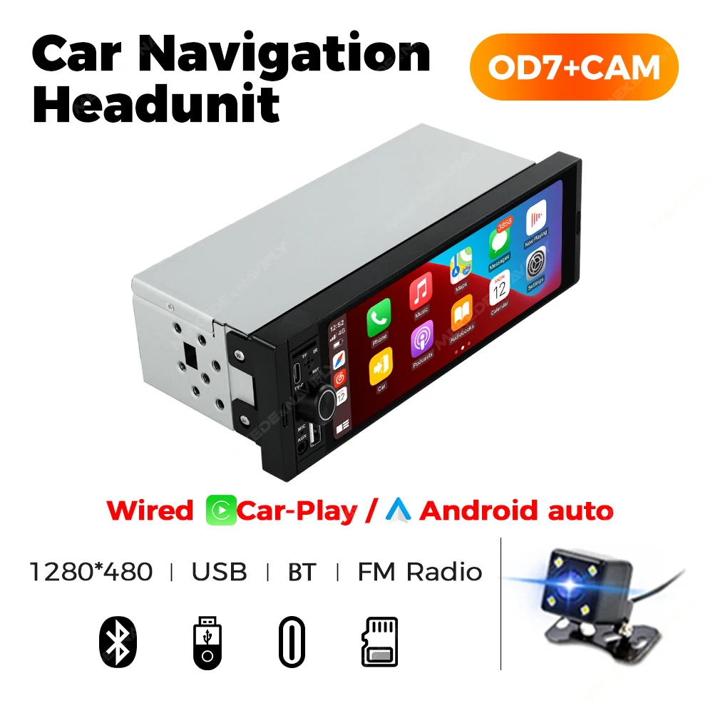 NaviFly OD8 6.86 "1280*480 1 Din MP5 Speler Autoradio Draadloze Carplay Android Auto Multimedia Speler 1Din FM Auto Radio Stereo - afbeelding 1