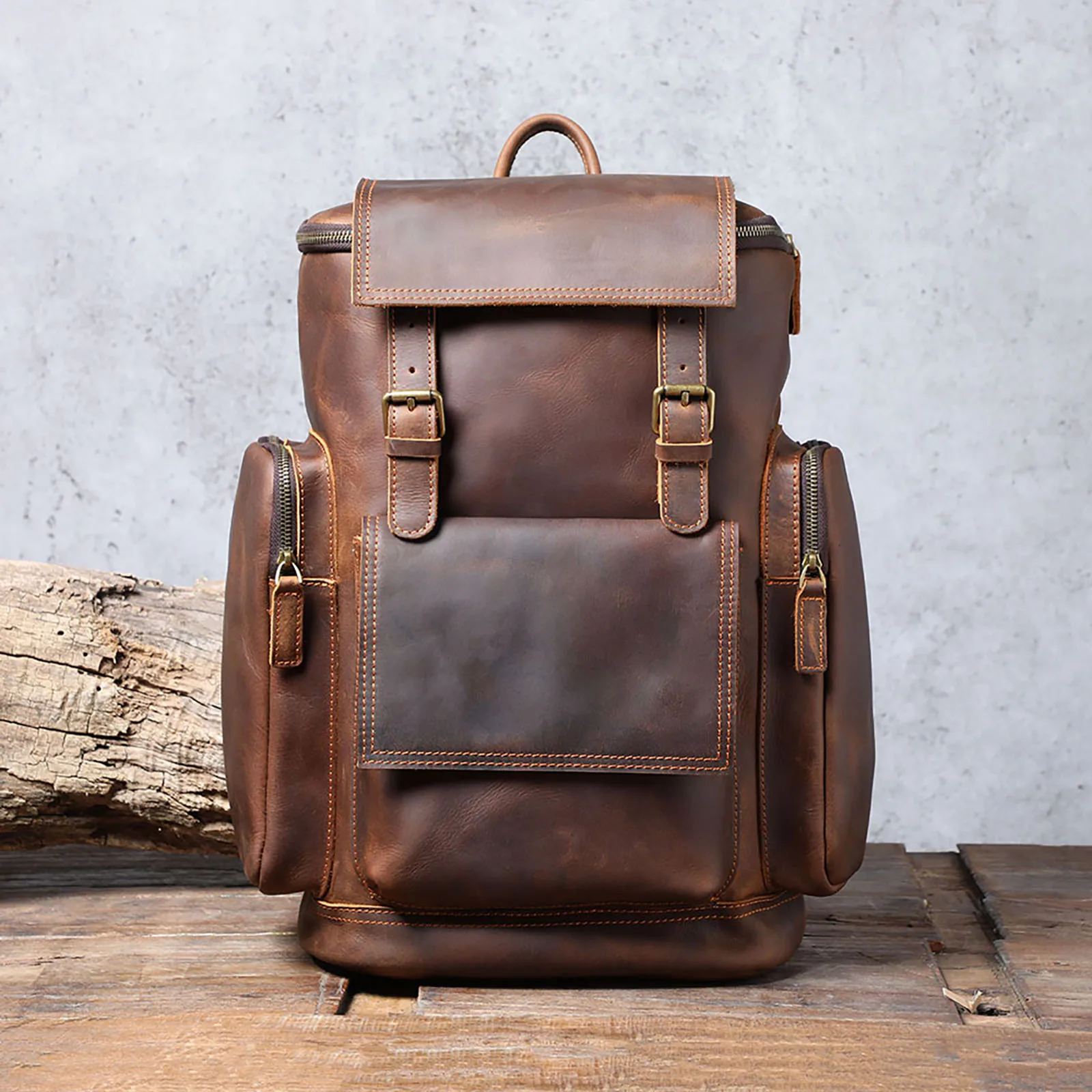 S.WORKER Vintage Echtleder-Rucksack Laptop-Tasche Casual Crazy-Horse-Leder Schultasche Outdoor-Reise-Weekender-Tasche – Detail 7