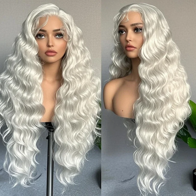 

Lace Women's Middle Part Off-White Big Wave Long Curly Hair Fashion Full Wig