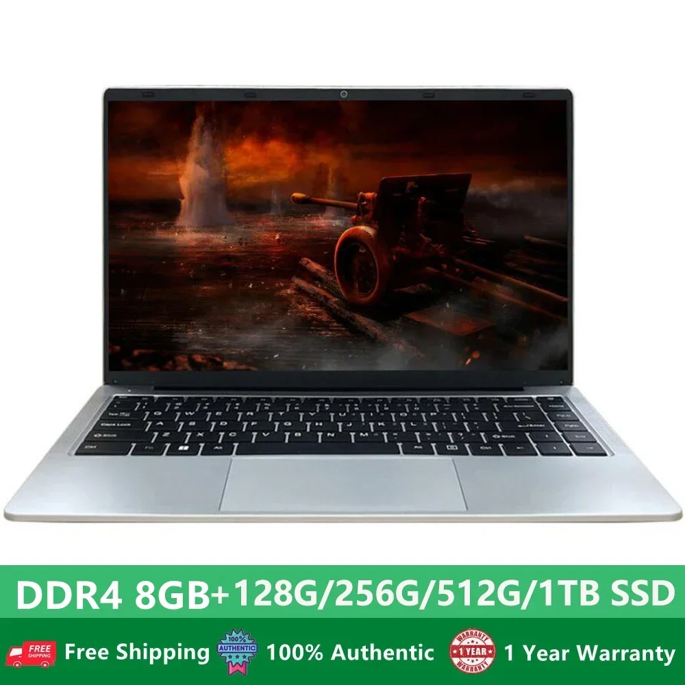 แล็ปท็อป Quad Core ขนาด 14.1 นิ้ว ความจุ 128GB/256GB SSD ระบบปฏิบัติการ Windows 10 Pro แล็ปท็อปพกพา Intel สำหรับนักเรียน โน้ตบุ๊ก Dual Core