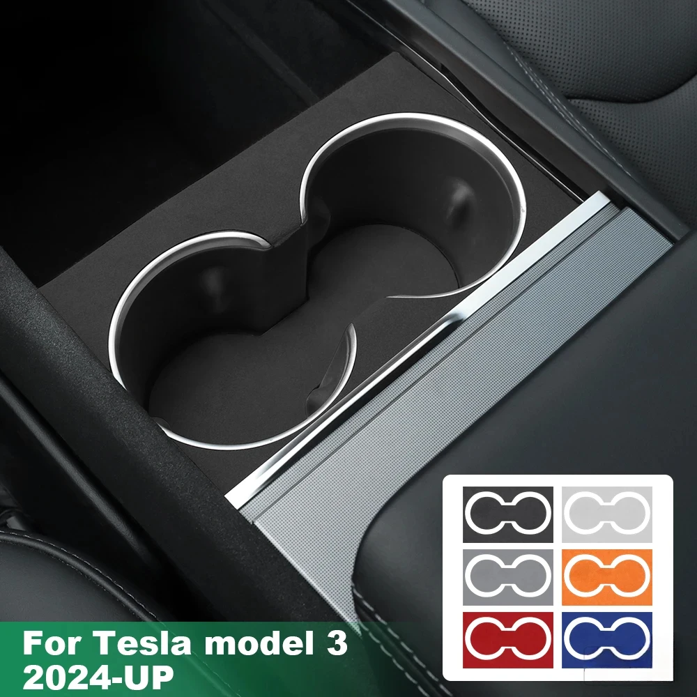 Alcan tara Suede Car Central Console Water Cup Holder Trim Stickers For Tesla Model 3 Highland 2024-Up Accessories