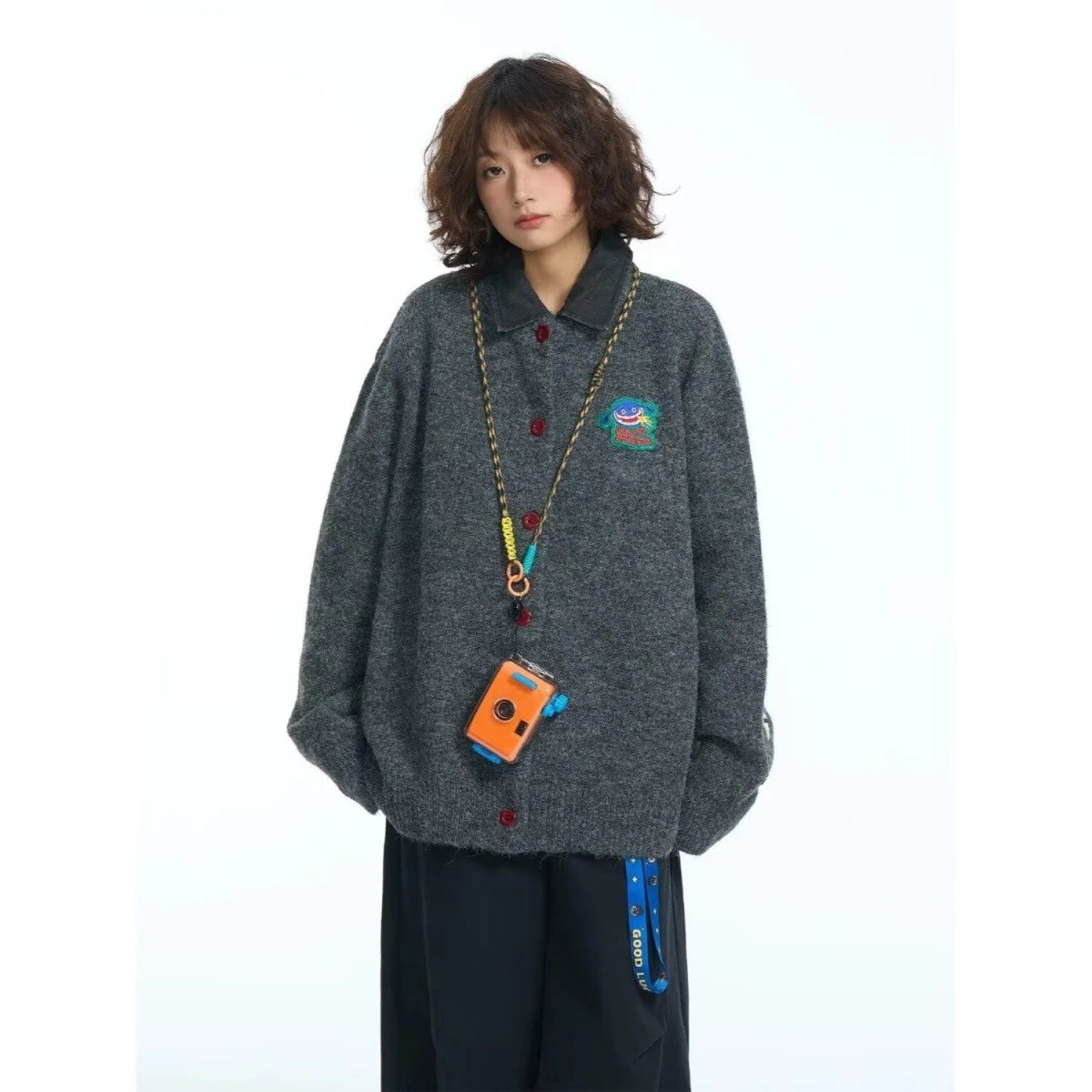 خريف شتاء V-Ne سترة مشغولة من الصوف الرجال اللون عادية Sle فضفاضة تناسب ملابس خارجية لينة البوليستر طويلة Sve يندبروف