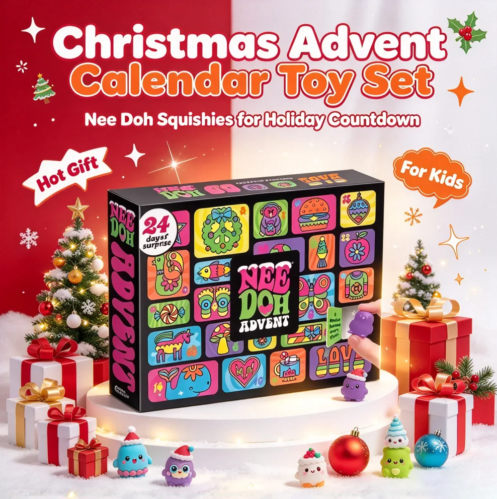 Nee Doh Weihnachts-Adventskalender 24 Squishies Überraschungs-Countdown-Box Stressabbau-Quetsch-Fidget-Feiertagsgeschenk