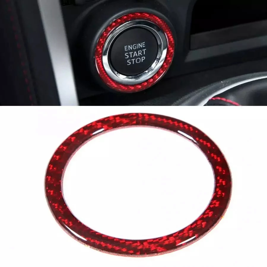 Engine Start Button Ring Trim Decoration Left-Hand Driving Fits for Subaru BRZ 2013-2017 Carbon Fiber Red